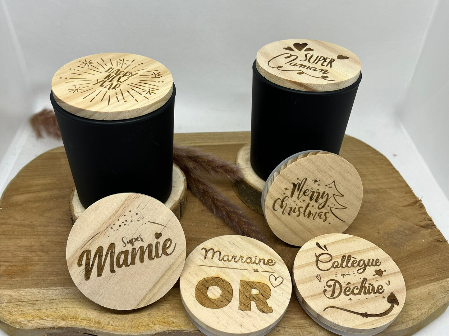 Bougies parfumées & couvercle en bois